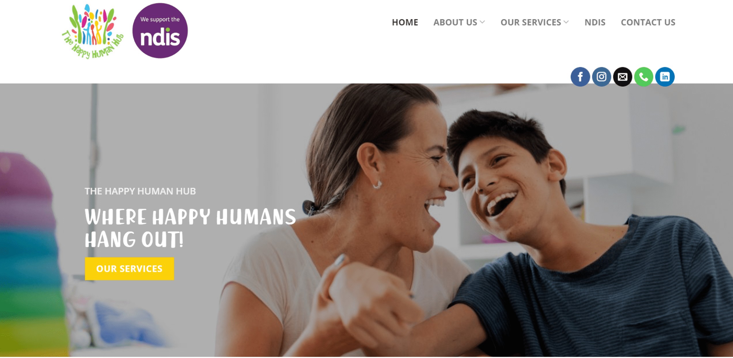 screenshot of the happy human club homepage