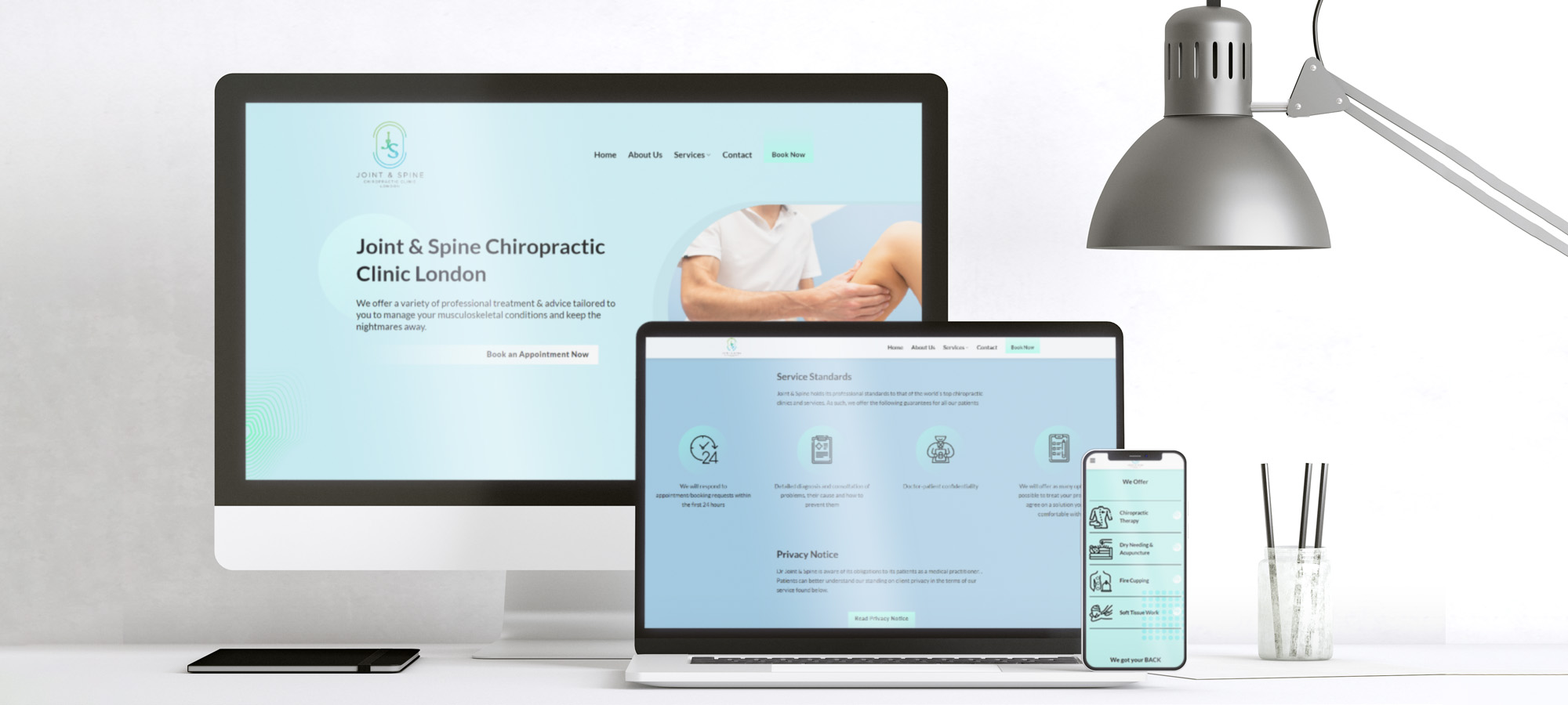 Smart mockup of different devices displaying Joint & Spine website
