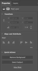 Quick Actions under Properties tab